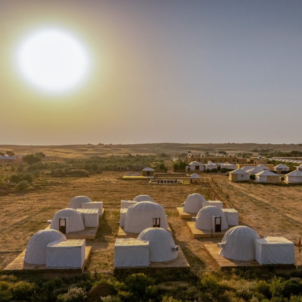 Luxury desert camp in Jaisalmer with igloo-shaped glamping tents